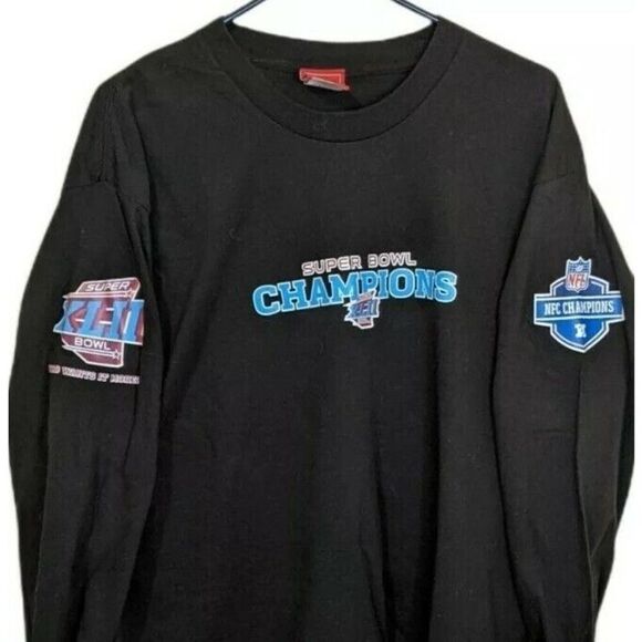 NFL Large Superbowl Champions XLII Osi Umenyiora 72 Long Sleeve Black Shirt - Picture 3 of 11